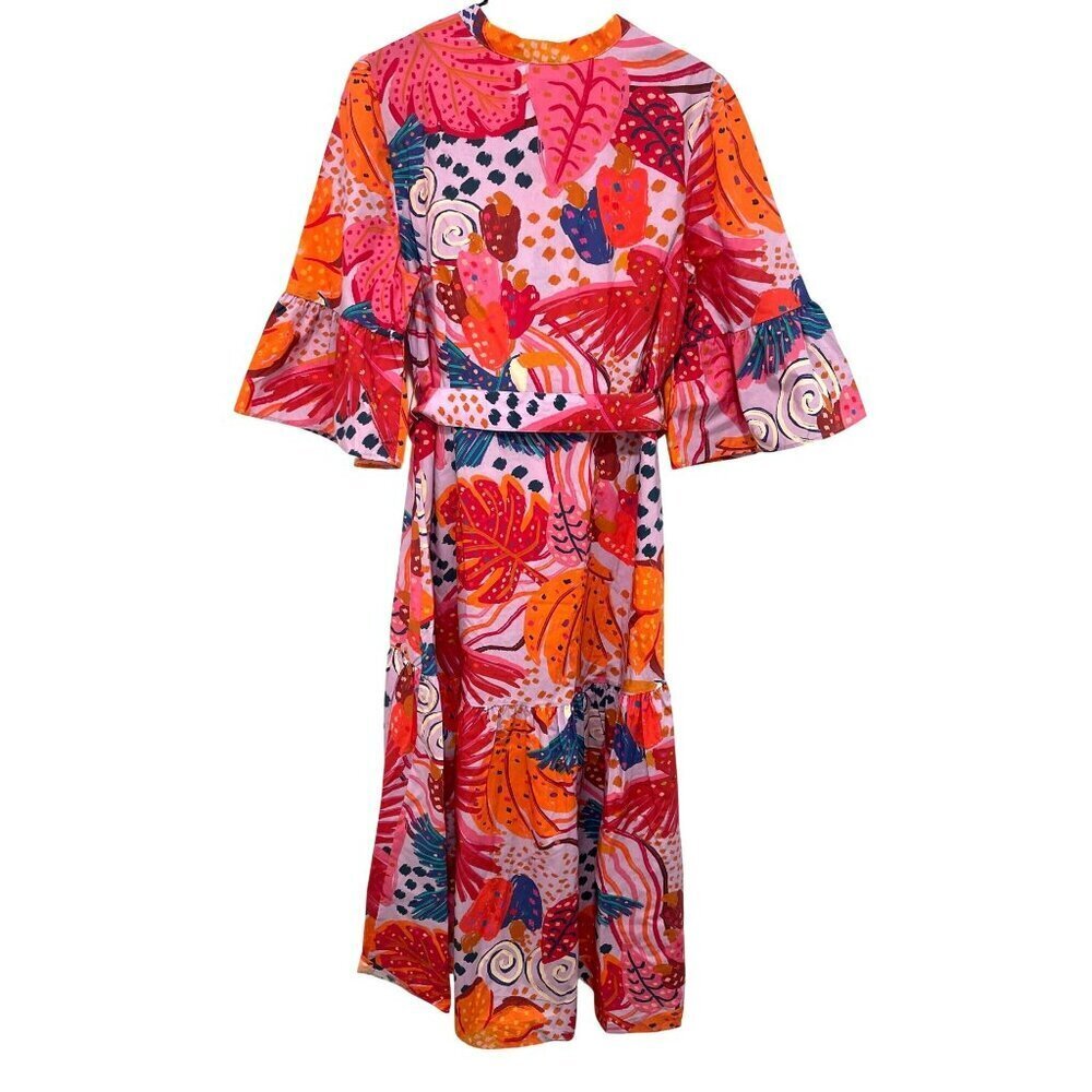 Farm Rio Lilac Floral Botanical Belted Shift Dress Midi Size XL NWT - Picture 8 of 8